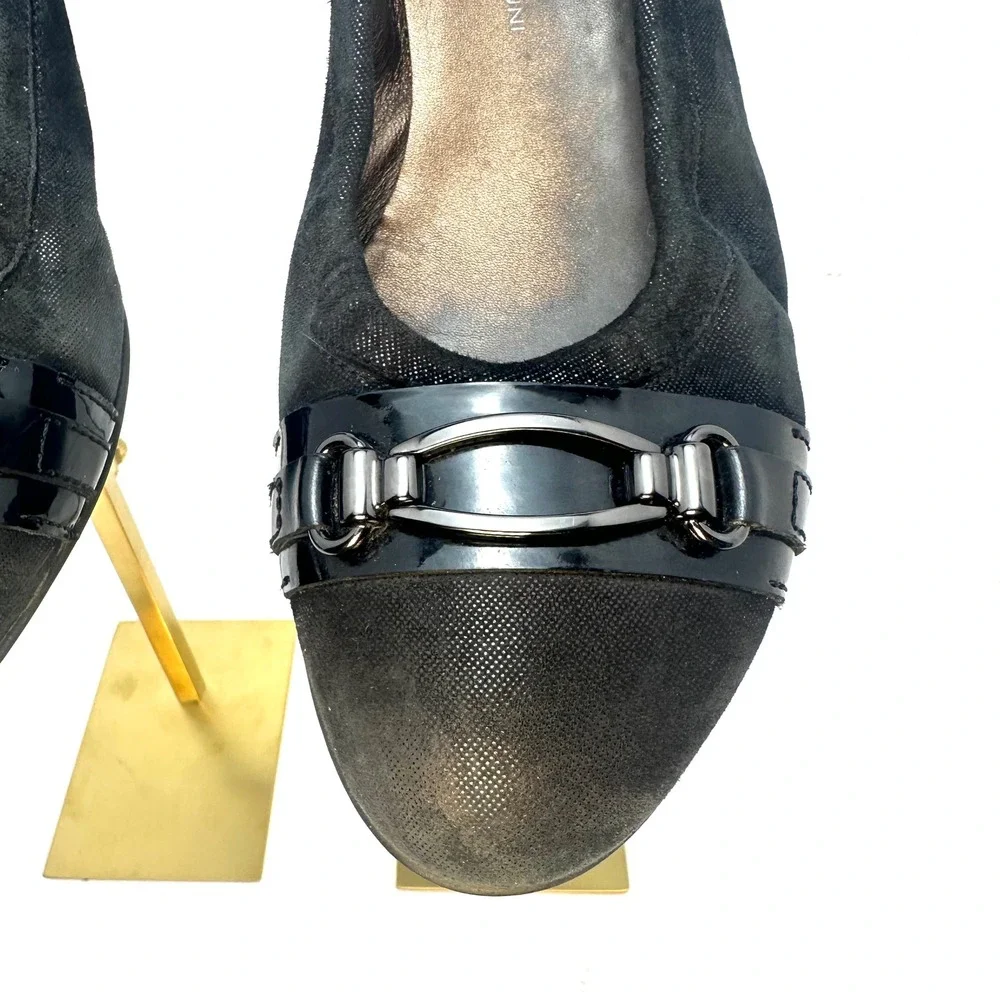 AGL Attilio Giusti Leombruni Black Suede Fabric Wedge Pumps Buckle‎ Italy 40.5